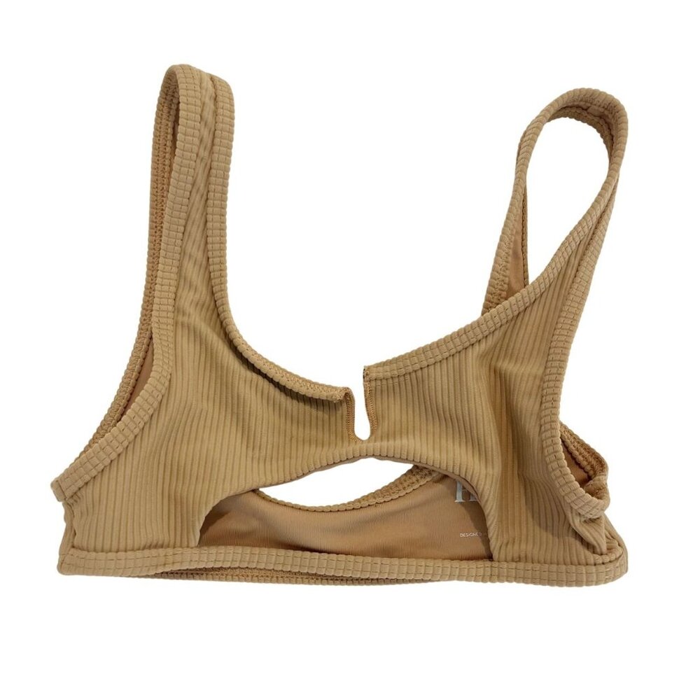 Frankies Bikinis Cole Top Tan Ribbed Cut Out‎ Scoop Back - Size XS